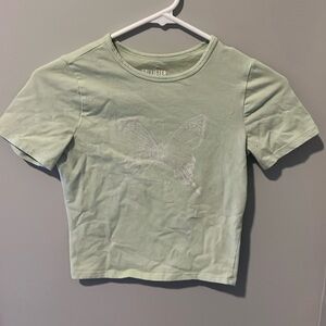 Green Hollistere Baby Tee Shirt Butterfly XS